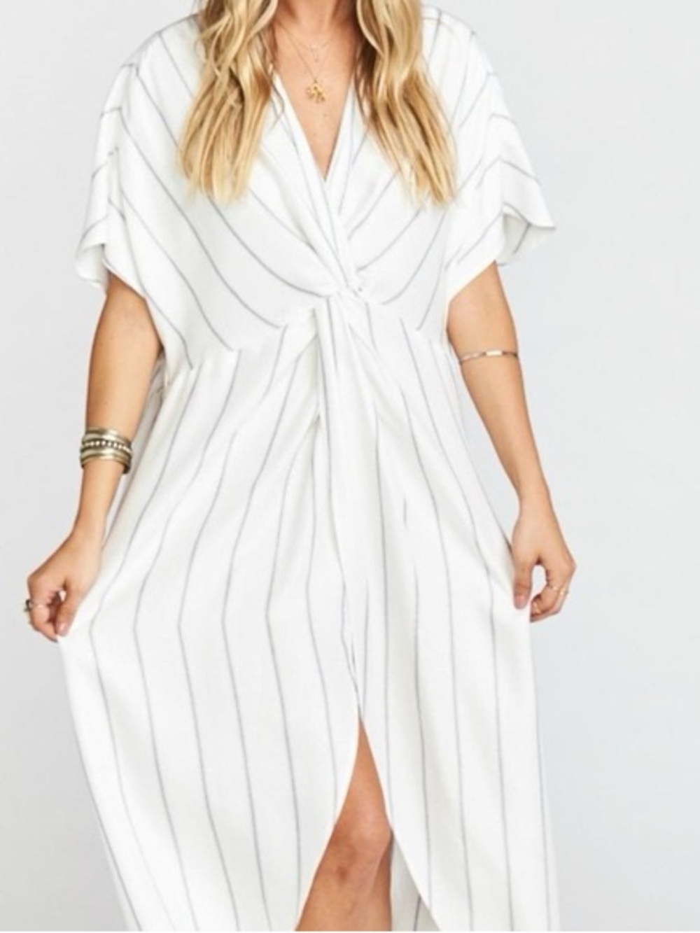 Show Me Your MuMu White Maxi Dress with Thin Black Stripe